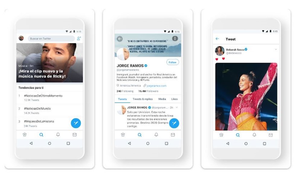 Capturas de pantalla de Twitter en un móvil Android