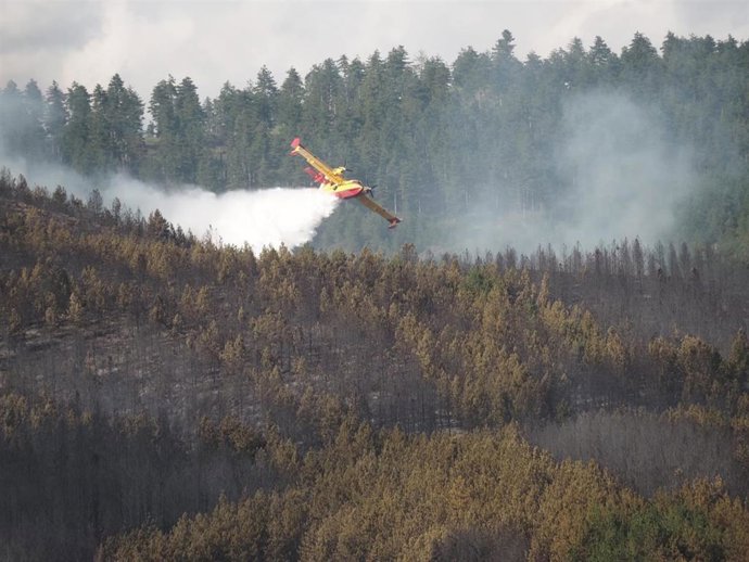 Imagen de las labores de extinción del incendio declarado en Olloki
