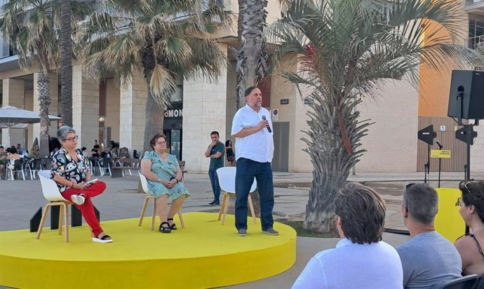 El president d'ERC Oriol Junqueras intervé en un míting d'ERC pel 23J a Badalona (Barcelona), el divendres 14 de juliol de 2023.