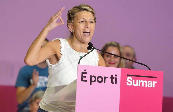 La Candidata de Sumar, Yolanda Díaz, en el mitin de Vigo el 14 de julio de 2023
