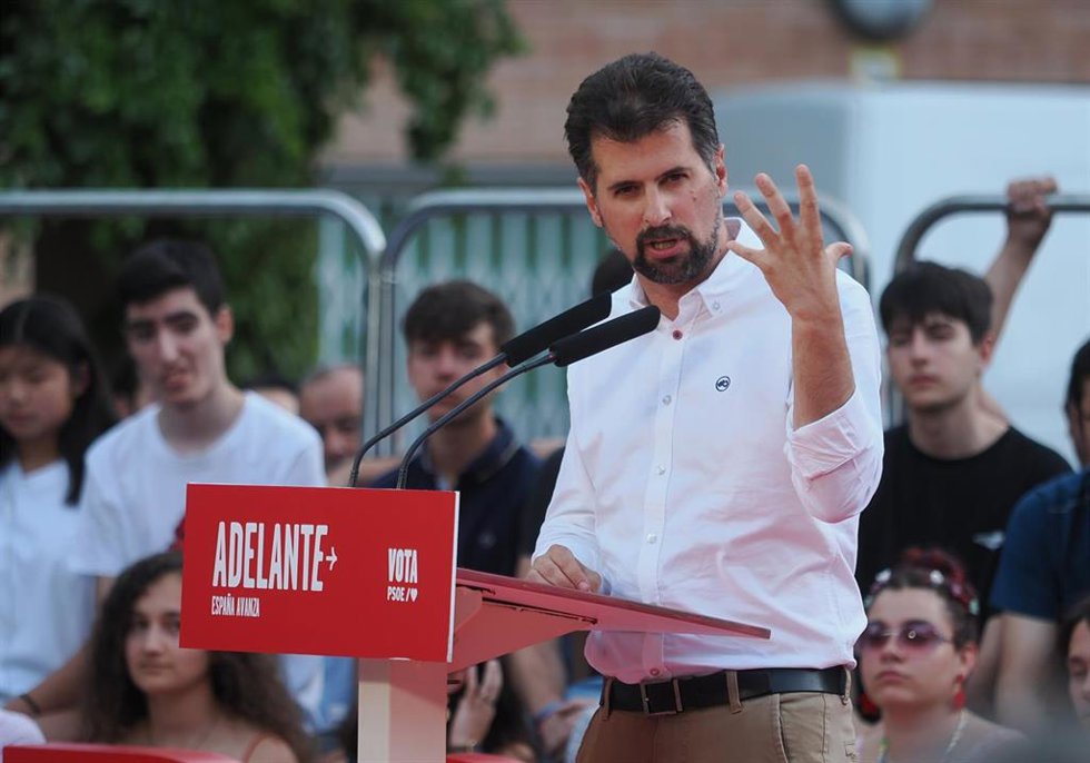 El secretario general del PSOECyL, Luis Tudanca, este viernes durante un acto de partido celebrado en la capital vallisoletana
