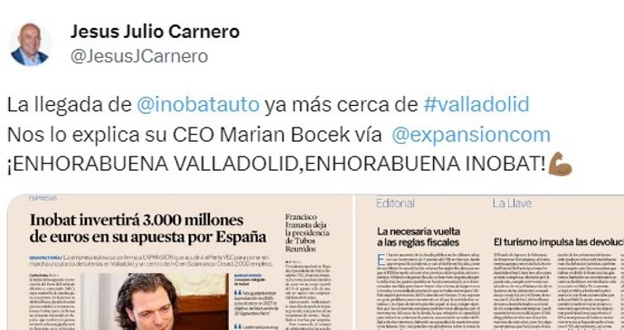 Carnero asegura que la llegada de la compañía InoBat a Valladolid está "ya más cerca"