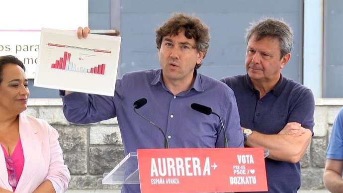 El secretario general del PSE, Eneko Andueza, en un  acto electoral en Irun