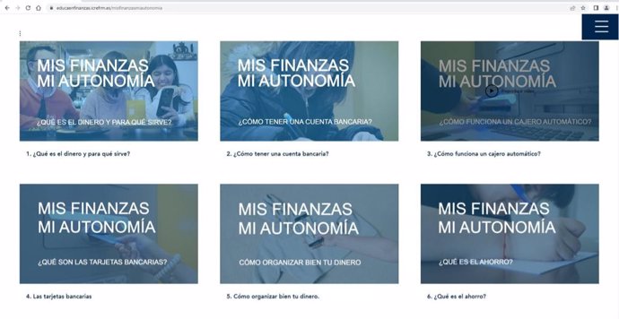 Imagen del apartado de la página web del Plan de Educación y Cultura Financiera de la Región de Murcia con los videos de la iniciativa Mis finanzas, mi autonomía