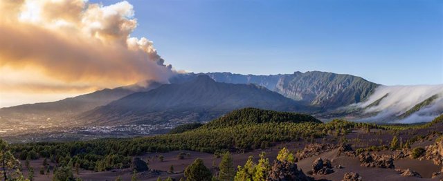 Humaradas provocadas por el incendio forestal declarado en la Palma, vistas desde la carretera, a 15 de julio de 2023, en Puntagorda, La Palma, Canarias (España).