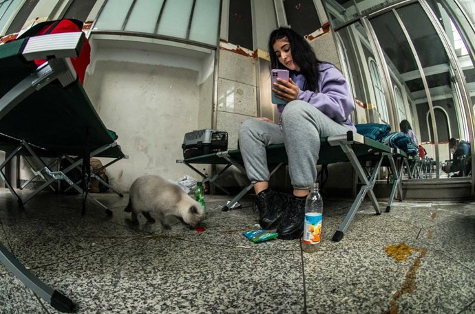 Archivo - March 4, 2022, Munich, Bavaria, Germany: Salma Zahir from Agadir, Morocco was studying Pharmacy in Kharkiv, Ukraine when the bombings broke out.  She then left immediately with her cat and is now awaiting transit out of Munich, Germany.  Salma