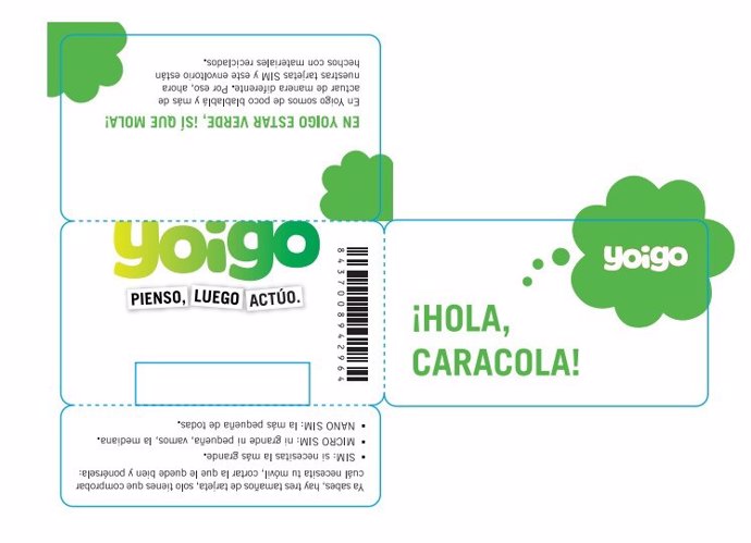 Archivo - Tarjeta 'sim' de Yoigo hecha con materiales 100% reciclados en alianza con Idemia