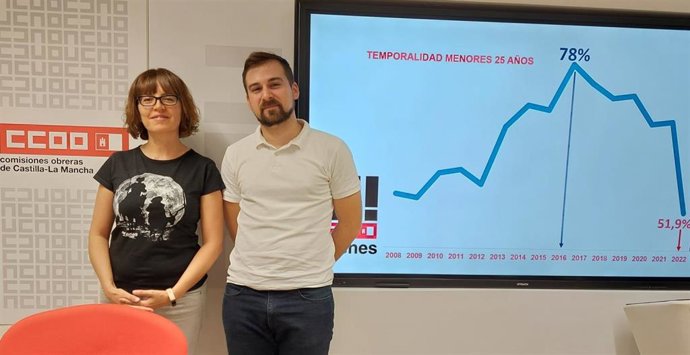 El secretario regional de Juventud y Formación Sindical CCOO, Juan Carlos del Puerto y la secretaria regional de Políticas Sociales, Agenda 2030 y Empleo CCOO, María Ángeles Castellanos.