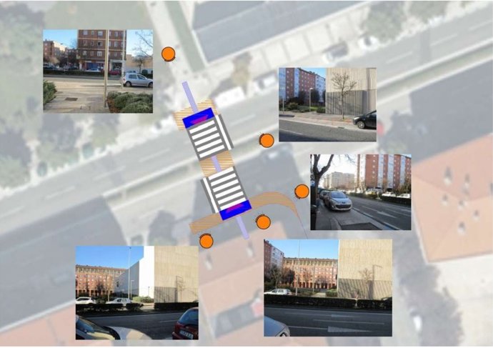 Imagen de los pasos de cebra en la rotonda de San Jorge.