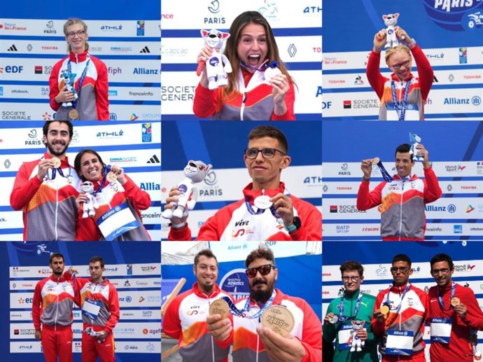 Foto montaje con los medallistas españoles en los Mundiales de Atletismo Paralímpico de 2023