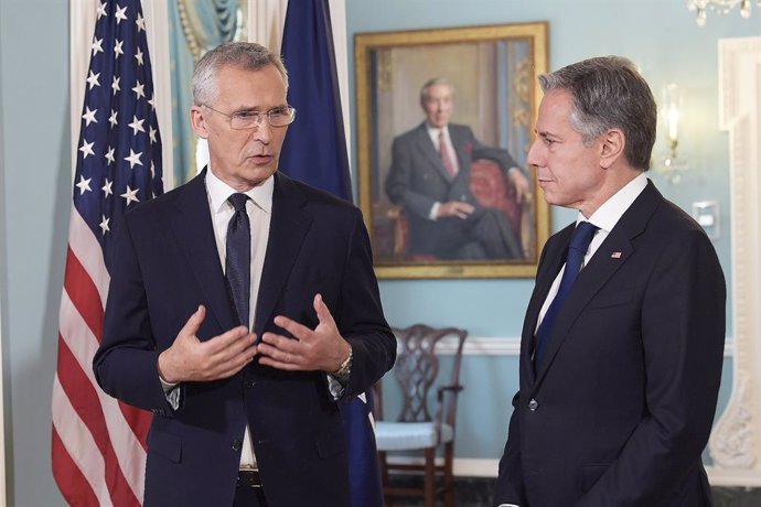 Archivo - June 13, 2023, Washington DC, DC, United States: Department of State Secretary Antony Blinken meets with NATO Secretary General Jens Stoltenberg and hold a press conference today on June 13, 2023 at State Department headquarters in Washington 