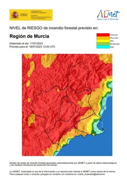 El nivel de riesgo de incendio forestal previsto para este martes es extremo en el interior