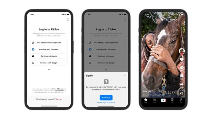 TikTok comienza a implementar el inicio de sesión con 'passkeys' para dispositivos iOS.