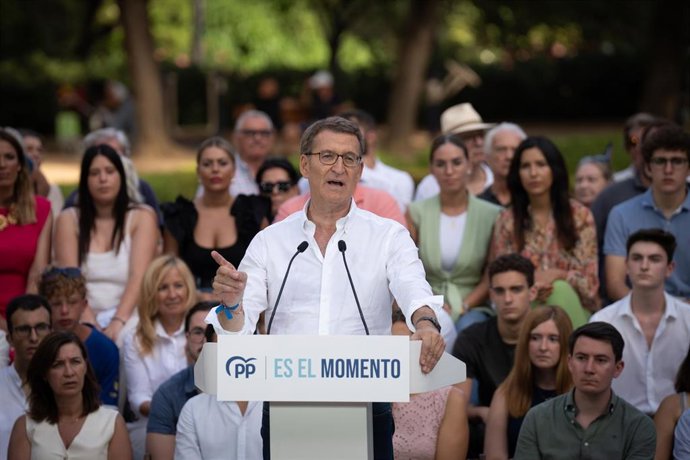 El candidato del PP para la Presidencia del Gobierno, Alberto Núñez Feijóo, durante un mitin para las elecciones del 23J.