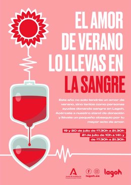 Cartel sobre la donación de sangre de este verano en Lagoh, Sevilla.