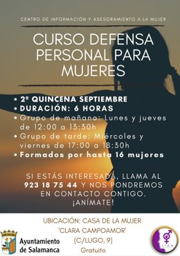 Cartel promocional de los cursos de defensa personal para mujeres en Salamanca.