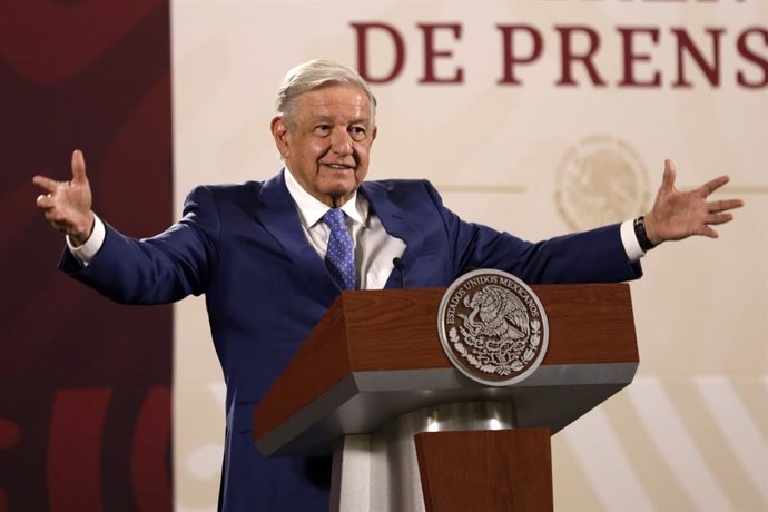 July 17, 2023, Mexico City, Mexico: The President of Mexico, Andres Manuel Lopez Obrador at the press conference at the National Palace in Mexico City. on July 17, 2023 in Mexico City, Mexico