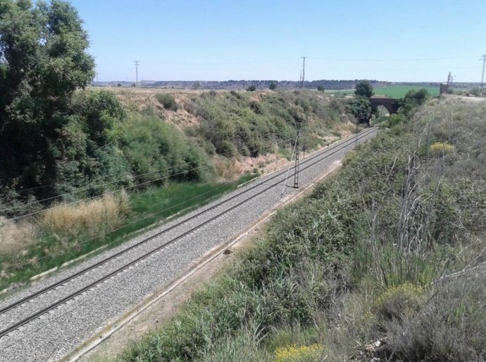 Vía ferroviaria a su paso por el término municipal oscense de Tardienta.