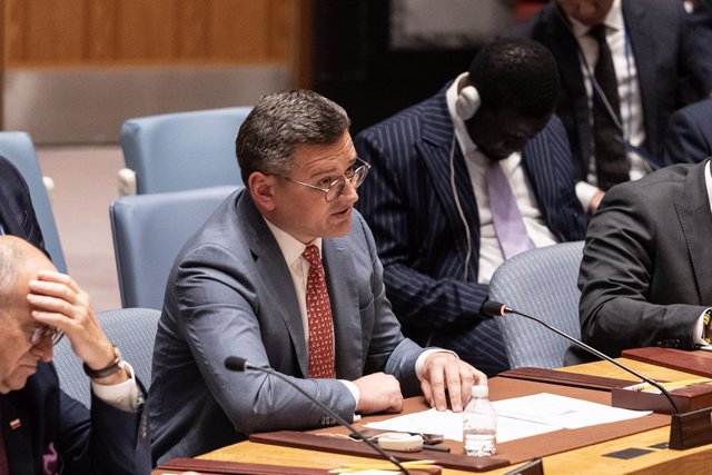 July 17, 2023, New York, New York, United States: Ukraine Minister for Foreign Affairs Dmytro Kuleba speaks at Security Council meeting on Maintenance of peace and security of Ukraine at UN Headquarter in New York