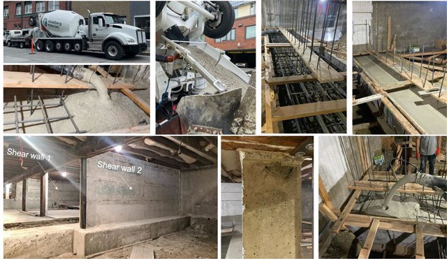 About 60 tons of C-Crete Technologies’ new cement-free concrete is poured onsite during the construction of a commercial building in Seattle. PHOTO  C-Crete Technologies