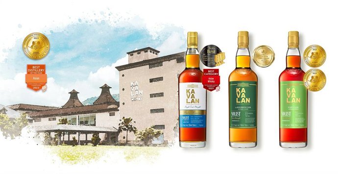 Kavalan dominates the whisky competitions of 2023, winning 'Best Asian Distillery' at TWSC, 'Best of Class Other Single Malt' at SFWSC, and 'Distillery of the Year' at IWC. (PRNewsfoto/Kavalan)
