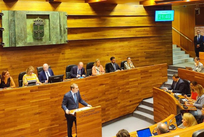 El secretario general de Foro Asturias y diputado del Grupo Mixto, Adrián Pumares, en el pleno de la Junta General.