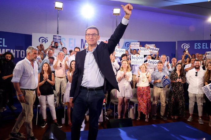 El líder del Partido Popular, Alberto Núñez Feijóo durante un acto de campaña del PP, a 18 de julio de 2023, en Palma de Mallorca, Mallorca, Baleares (España).