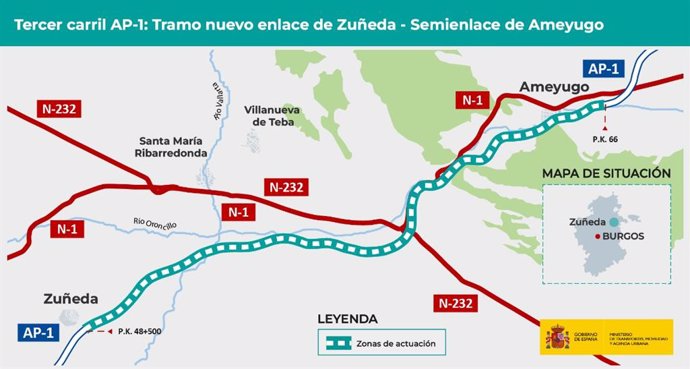 Plano del proyecto de tercer carril en la AP-1 entre Zuñeda y Ameyugo.