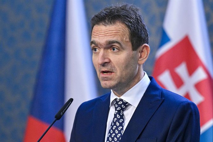 04 July 2023, Czech Republic, Prague: Slovak Prime Minister Ludovit Odor speaks during a joint press conference with Czech Prime Minister Petr Fiala, following their meeting in Prague. Photo: ?imánek Vít/CTK/dpa