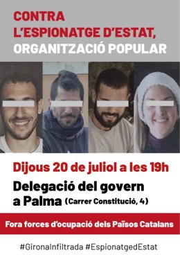 Archivo - Cartel de la concentración de Arran Palma contra "el espionaje de Estado"