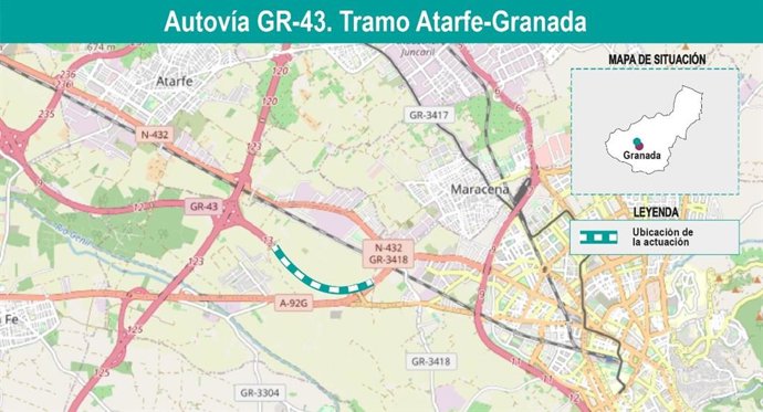 Mitma adjudica 12,5 millones de euros a las obras de la autovía GR-43 entre Atarfe y Granada.