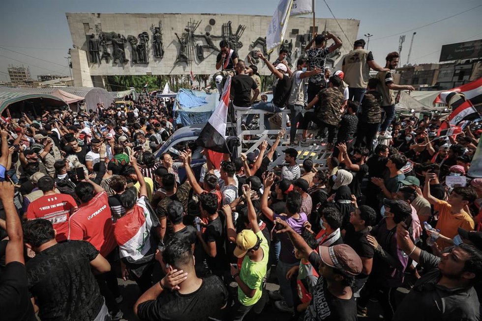 Archivo - Imagen de archivo de una protesta en Bagdad (Irak)