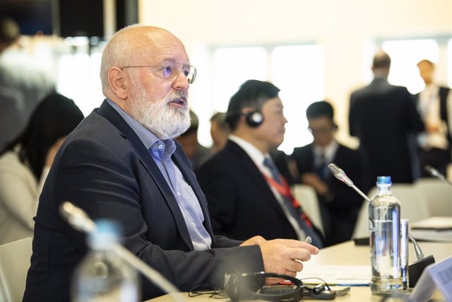 HANDOUT - 13 July 2023, Belgium, Brussels: Executive Vice-President of the European Commission in charge of the European Green Deal, and Commissioner for Climate Action Policy Frans Timmermans attends the 7th Ministerial on Climate Action meeting in Bruss