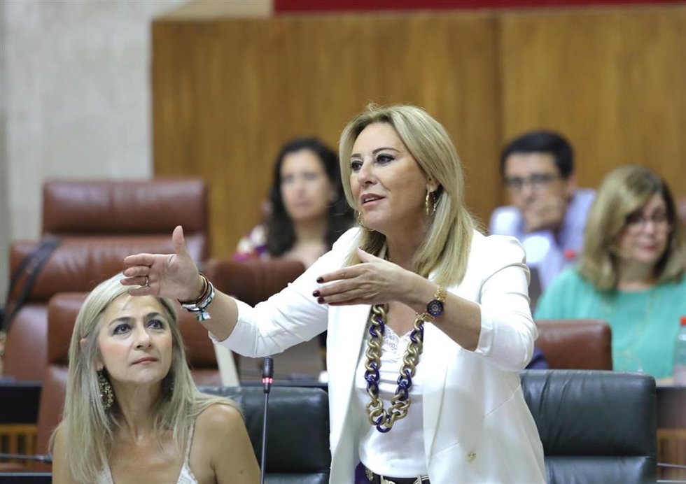 La consejera de Economía, Hacienda y Fondos Europeos Carolina España, en el Pleno del Parlamento andaluz en una foto de archivo.