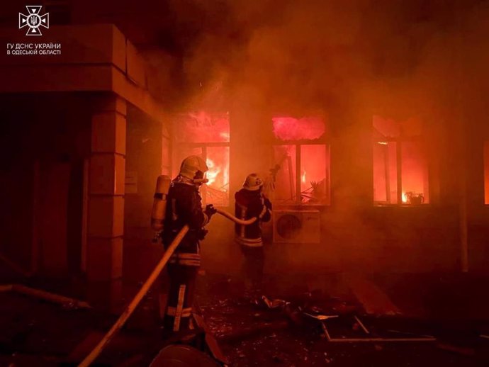 July 20, 2023, Odesa, Odesa Oblast, Ukraine: These photos show the consequences of Russian shelling in Odesa overnight on Thursday 20 July 2023..Serhiy Kruk, the Head of the State Emergency Service of Ukraine, said: ''A four-story building was partially