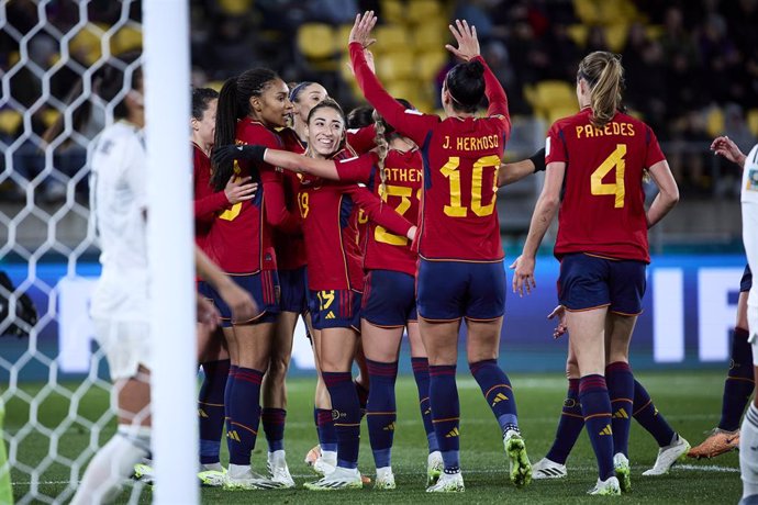 Las jugadoras de la selección española celebran uno de sus goles ante Costa Rica en el Mundial de Australia y Nueva Zelanda