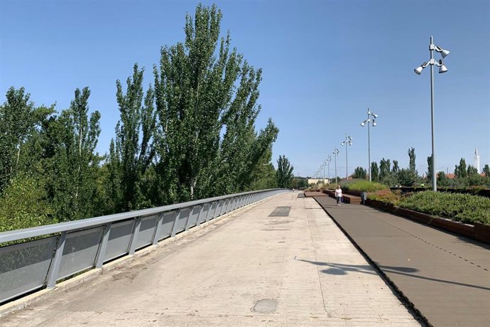 Estado actual de la zona peatonal en el puente de Santa Teresa, en Valladolid.