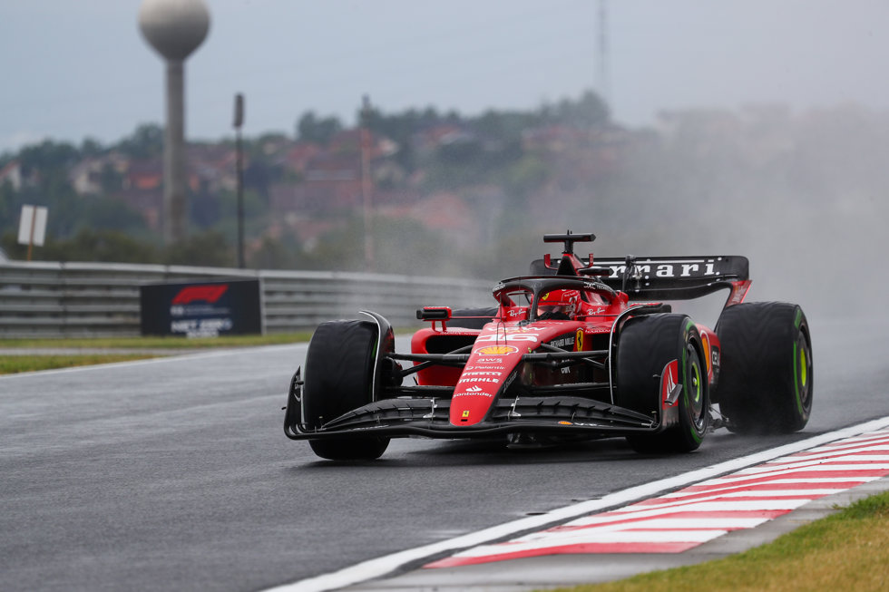 21 July 2023, Hungary, Budapest: Monegasque Formula 1 driver Charles Leclerc of team Ferrari, drives on the first practice session of the the Hungarian Grand Prix 2023 at the Hungaroring. Photo: Alessio De Marco/LPS via ZUMA Press Wire/dpa