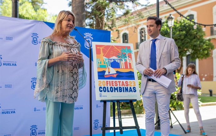 La alcaldesa de Huelva, Pilar Miranda, acompañada del concejal de Cultura y Patrimonio Arqueológico, Nacho Molina, presenta las Fiestas Colombinas.