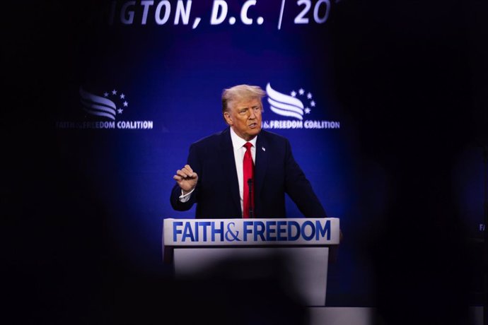 June 24, 2023, Washington DC, United States: President Donald Trump, speaks at the conference. Former President Donald Trump speaks at the Faith and Freedom Coalition's annual conference called the Road to Majority in Washington D.C, at the Washington H