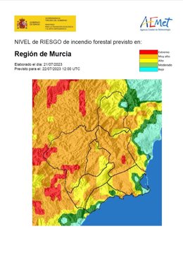 Riesgo incendio en la Región de Murcia esrte sábado