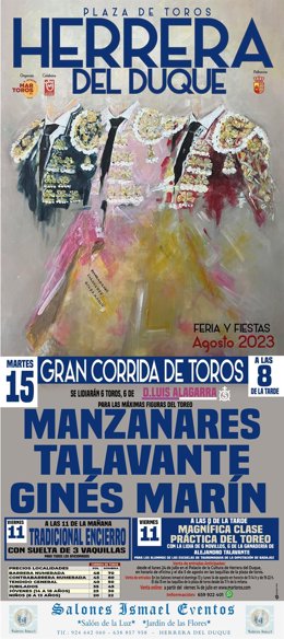 Cartel de la corrida de toros del 15 de agosto en Herrera del Duque.