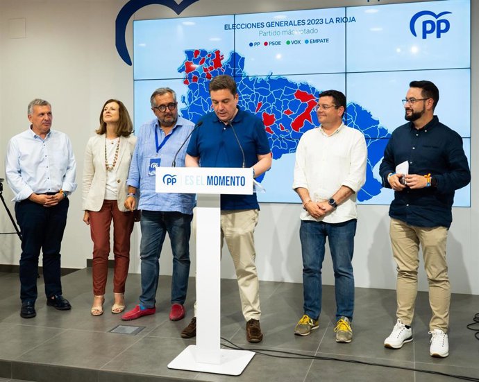 El presidente del PP, Alberto Galiana, junto a los candidatos al Congreso y al Senado valoran los resultados electorales del 23J