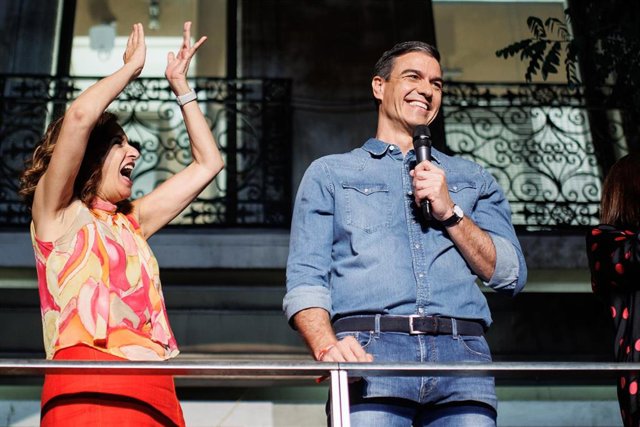 El presidente del Gobierno de España y secretario general del PSOE, Pedro Sánchez, agradece a sus votantes los resultados obtenidos en la jornada electoral de los comicios generales en la sede de la calle Ferraz, a 23 de julio de 2023.