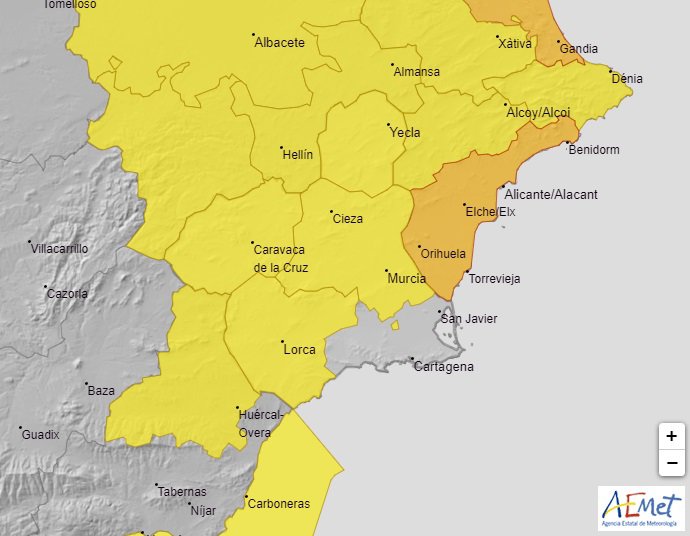 Mapa que refleja los avisos activos