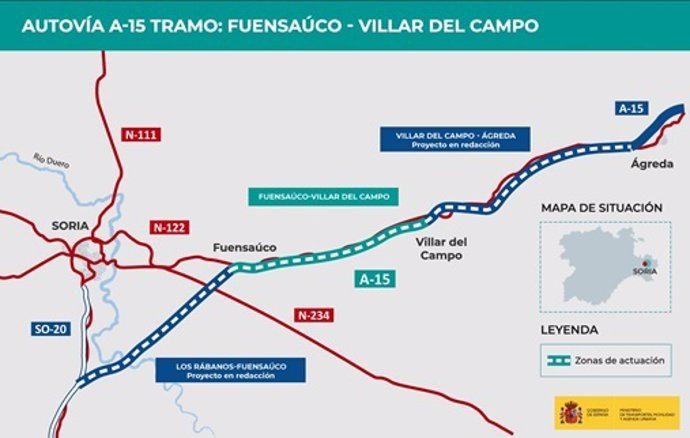 Tramo de la A-15 que ha salido a licitación entre Fuentesaúco y Villar del Campo, en la provincia de Soria.