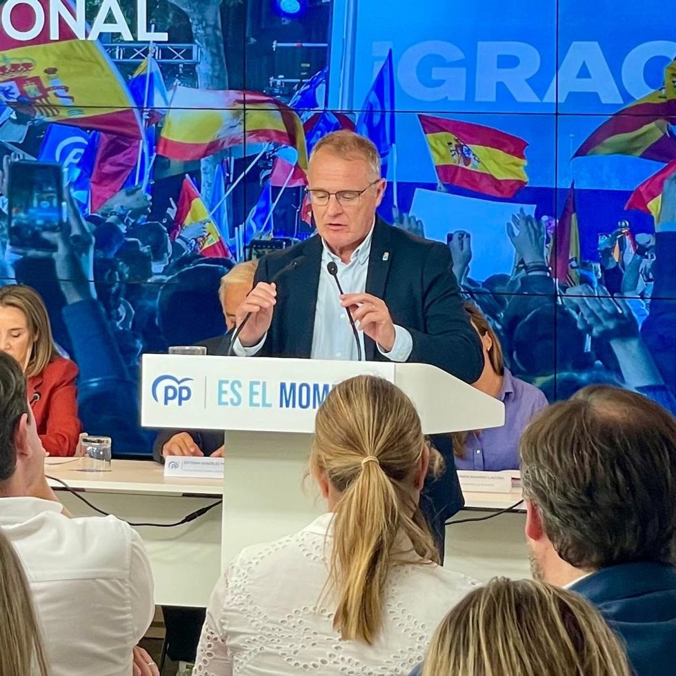 El portavoz del PP en la Junta General, Diego Canga, durante su intervención en la Junta Directiva Nacional del PP