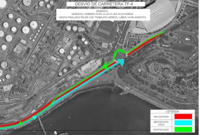 Desvíos de tráfico en la vía de entrada y salida hacia Santa Cruz de Tenerife por obras en la TF-4