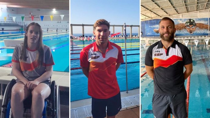 Marta Fernández, Daniel Ferrer y Alejandro Rojas, nadadores de la FEDPC que competirán en el Mundial de Manchester