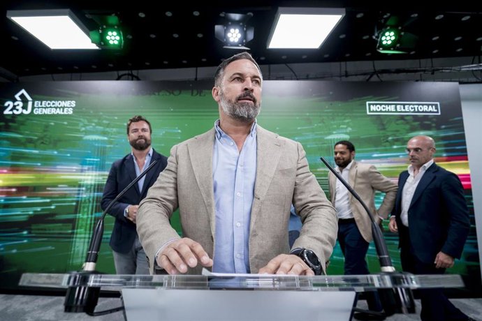 El líder de Vox, Santiago Abascal, la noche electoral del 23J